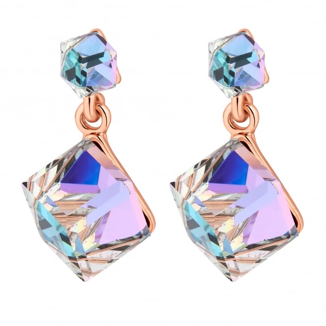 Jon Richard  Radiance Collection Rose Gold Plated Aurora Borealis Cube Drop Earrings