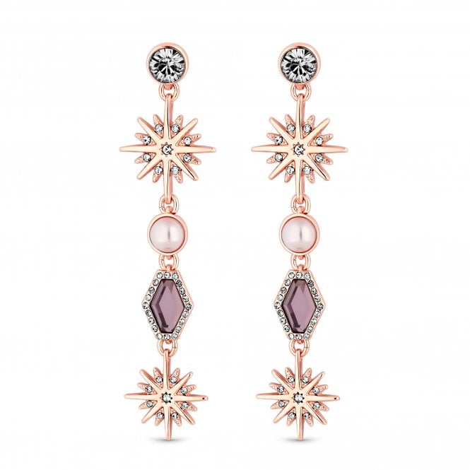 Mood By Jon Richard Rose Gold Pink Crystal Celestial Long Drop Earrings Jewellery From Jon 