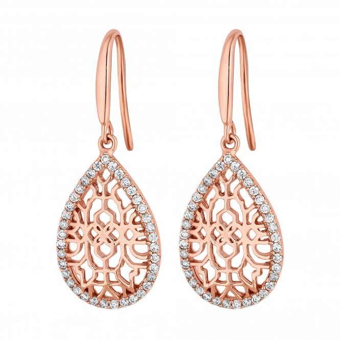 Simply Silver 14ct Rose Gold Plated Sterling Silver 925 Cubic Zirconia Filigree Pear Drop 