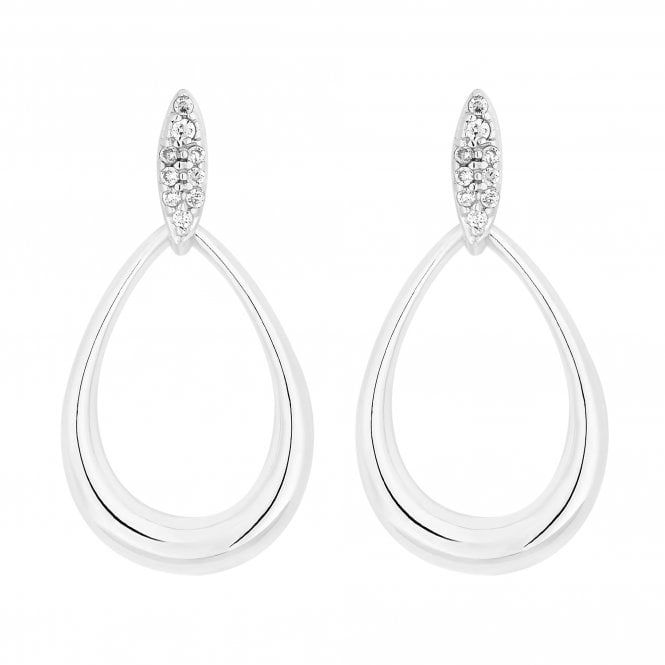 Simply Silver Sterling Silver 925 Cubic Zirconia Pave Top Oval Open Drop Earring Jewellery 