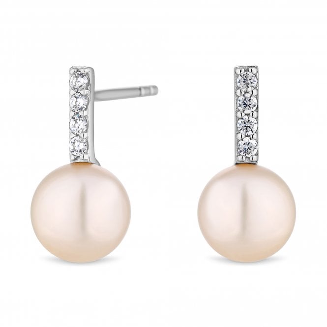 Simply Silver Sterling Silver 925 White Freshwater Pearl Cz Bar Drop Earring Jewellery From 